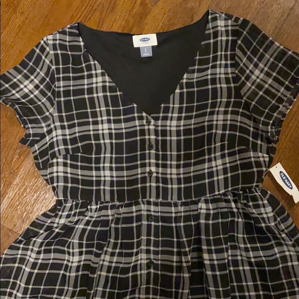 NWT black and white plaid short sleeve dress - Picture 2 of 3